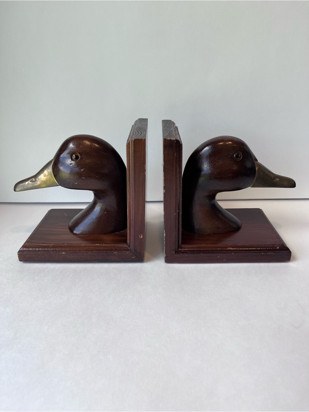 Vintage Wood Brass Duck Bookends